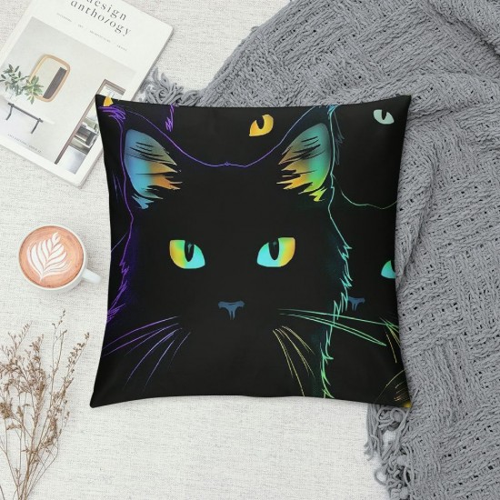 Kids Throw Pillow Covers Cartoon ,Gradient Line Cute Cat Pillow Covers For Teens Kids Boys Girls Adults Room Decor, Pet ColorfulAnimal Cat Lover'S Cushion Cases,Black