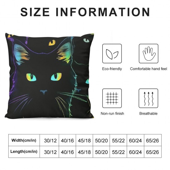 Kids Throw Pillow Covers Cartoon ,Gradient Line Cute Cat Pillow Covers For Teens Kids Boys Girls Adults Room Decor, Pet ColorfulAnimal Cat Lover'S Cushion Cases,Black