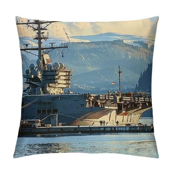 PHYHOO Navy Ship Cushion Covers Military Theme Throw Pillow Covers Military Combat Ship Pattern Pillow Covers, Army Soldier Cushion Cases for Boys Kids Teens Soft