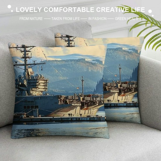 PHYHOO Navy Ship Cushion Covers Military Theme Throw Pillow Covers Military Combat Ship Pattern Pillow Covers, Army Soldier Cushion Cases for Boys Kids Teens Soft