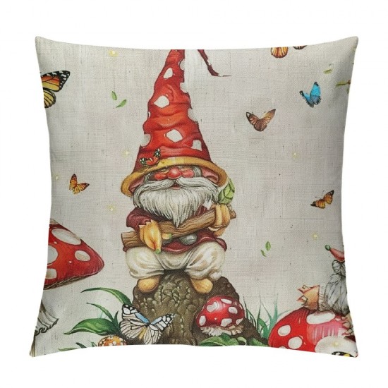 Mushroom Throw Pillow Cover, Spring Pillow Cover for Sofa Chair,Butterfly Plants Cushion Cover,Cute Red Green Cushion Case,Wild Spieces Decorative Pillow Cover