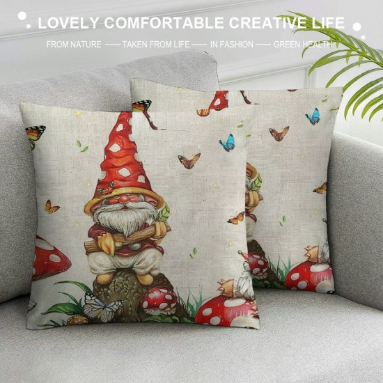 Mushroom Throw Pillow Cover, Spring Pillow Cover for Sofa Chair,Butterfly Plants Cushion Cover,Cute Red Green Cushion Case,Wild Spieces Decorative Pillow Cover