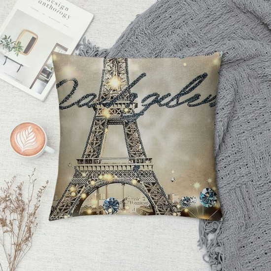 Golden Paris Throw Pillow Covers,Eiffel Tower Pillow Covers for Girls,Girly Cushion Cases Home Room Decor,Glitter Sequins Accent Pillow Cases