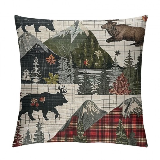 Rustic Throw Pillow Covers , Woodland Wolf Pillow Covers for Bed, Red Black Buffalo Plaid Cushion Covers, Camping Decorative Square Pillow Cases