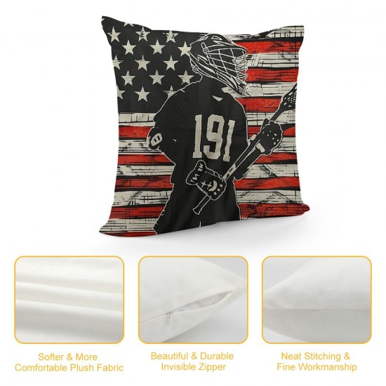 Throw Pillow Covers for Kids Boys Black Grey Red American Flag Pillow Covers Balls Sticks Cushion Cases Decorative Accent Pillow Cases