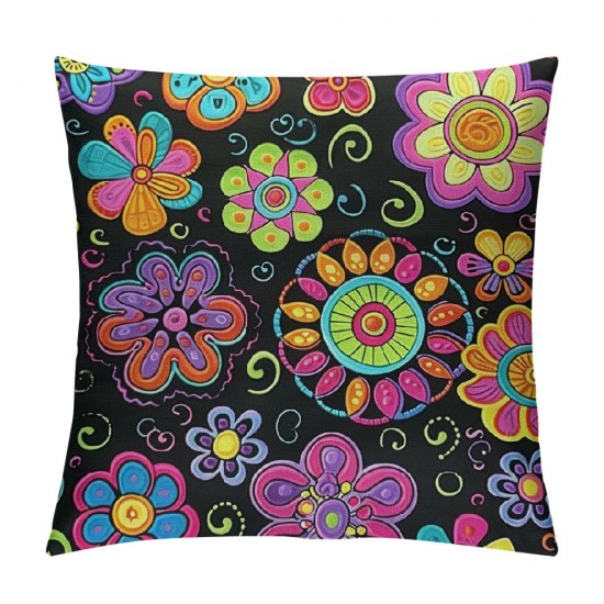 PHYHOO Cushion Cases Neon Purple Black Vintage Floral Throw Pillow Covers Aesthetic Psychedelic Botanical Cushion Covers Bedroom Decor