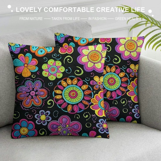 PHYHOO Cushion Cases Neon Purple Black Vintage Floral Throw Pillow Covers Aesthetic Psychedelic Botanical Cushion Covers Bedroom Decor