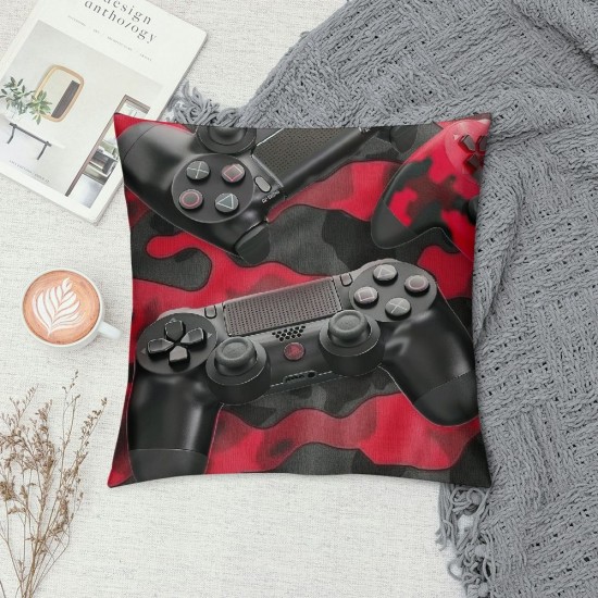 PHYHOO Gamepad Throw Pillow Cover For Teens Boys Video Game Pillow Cover Red Black Gaming Cushion Cover Living Room Decor Camo Military Game Decorative Accent Pillow Case