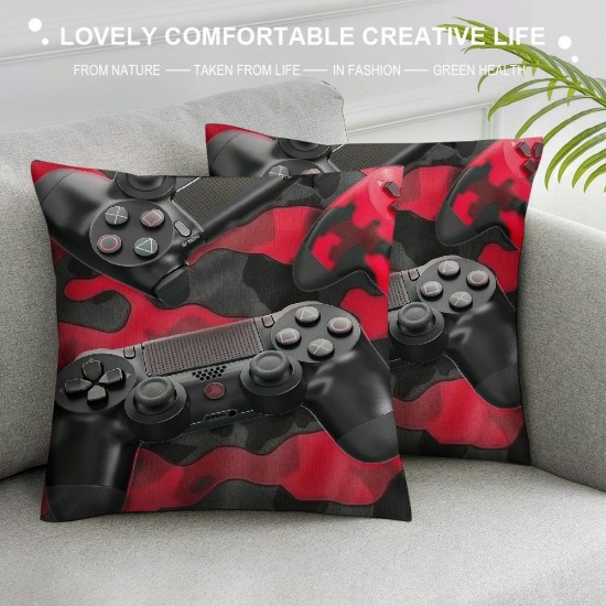 PHYHOO Gamepad Throw Pillow Cover For Teens Boys Video Game Pillow Cover Red Black Gaming Cushion Cover Living Room Decor Camo Military Game Decorative Accent Pillow Case