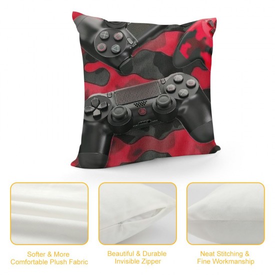 PHYHOO Gamepad Throw Pillow Cover For Teens Boys Video Game Pillow Cover Red Black Gaming Cushion Cover Living Room Decor Camo Military Game Decorative Accent Pillow Case