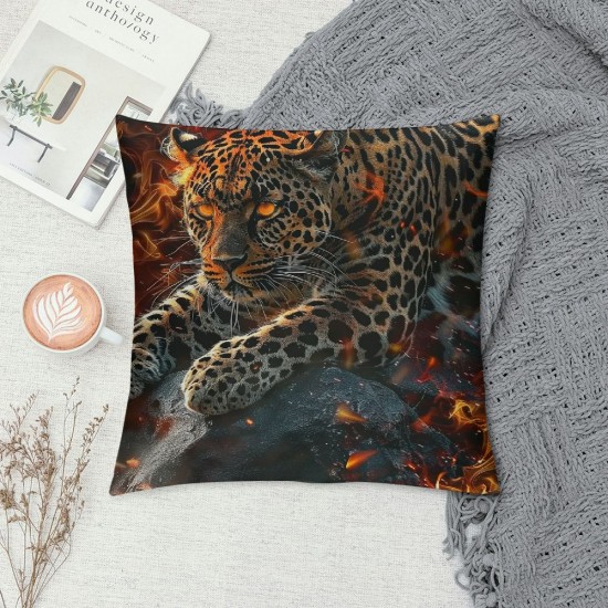 PHYHOO Printed Throw Pillow Covers , for Woman Pillow Covers , Animal Cushion Covers Soft,Golden Fire Flames Decorative Accent Pillow Cases for Sofa