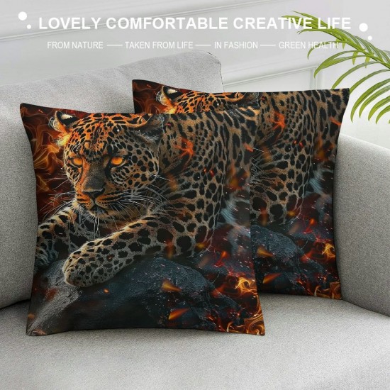 PHYHOO Printed Throw Pillow Covers , for Woman Pillow Covers , Animal Cushion Covers Soft,Golden Fire Flames Decorative Accent Pillow Cases for Sofa