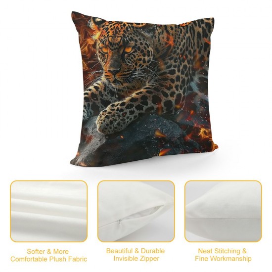 PHYHOO Printed Throw Pillow Covers , for Woman Pillow Covers , Animal Cushion Covers Soft,Golden Fire Flames Decorative Accent Pillow Cases for Sofa