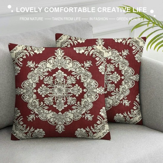 Retro Floral Throw Pillow Covers Exotic Pillow Covers Boho Burgundy Fashion Retro Red Yellow Cushion Covers Vintage Bohemian Fashion Cushion Cases For Women Men