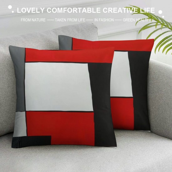 PHYHOO Red White Black Throw Pillow Covers,Geometric Square Pillow Covers , Stripes Cushion Cases Modern Abstract Decorative Pillow Cases Living Room Decor