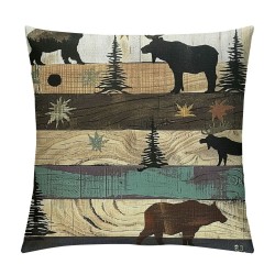 PHYHOO Pillow Cover Throw Pillow Cover Christmas Theme Cushion Cover For Living Room Bedroom Decor Wooden Style Camping Retro Decorative Square Pillow Case