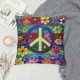 PHYHOO Boho Vintage Pillow Covers , Peace Sign Throw Pillow Covers, Flower Cushion Covers, Retro Stripes Decorative Square Pillow Cases Bedroom Decor