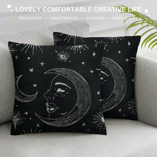 PHYHOO Sun and Moon Throw Pillow Covers , Boho Exotic Style Black and White Pillow Covers for Sofa Bed Couch, Starry Sky Decorative Pillow Covers, Bohemian Decor Cushion Covers