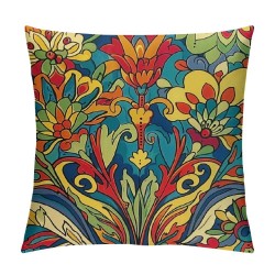 PHYHOO Abstract Throw Pillow Covers , Green Blue Yellow Pillow Covers, Boho Botanical Geometric Abstract Cushion Covers, Ethnic Bright-Coloured Floral Decorative Square Pillow Cases