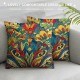 PHYHOO Abstract Throw Pillow Covers , Green Blue Yellow Pillow Covers, Boho Botanical Geometric Abstract Cushion Covers, Ethnic Bright-Coloured Floral Decorative Square Pillow Cases