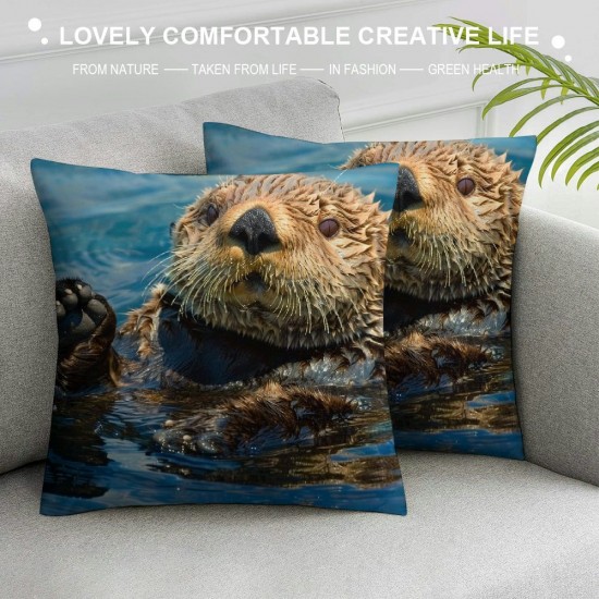 PHYHOO Throw Pillow Covers Sea Otters in Water Nature Animal Design Square Pillowcase for Home Decor Sofa Car Bedroom Pillow case