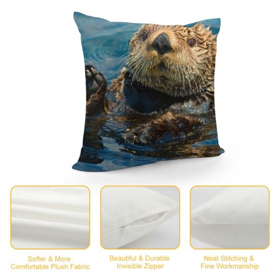 PHYHOO Throw Pillow Covers Sea Otters in Water Nature Animal Design Square Pillowcase for Home Decor Sofa Car Bedroom Pillow case