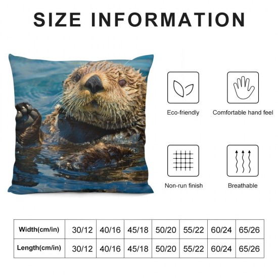 PHYHOO Throw Pillow Covers Sea Otters in Water Nature Animal Design Square Pillowcase for Home Decor Sofa Car Bedroom Pillow case