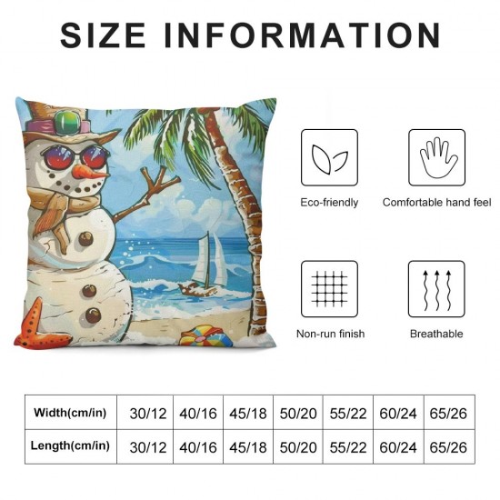 Throw Pillow Covers Funny Snowman with Sunglasses Square Pillowcases for Home Decor Sofa Car Bedroom Ocean Tropic Beach Cartoon Painting Pillow Cases