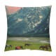 PHYHOO Throw Pillow Covers Cute Horses in Field Square Pillowcases for Home Decor Sofa Car Bedroom Green Grassland Towering Mountains Natural Scenery Print Pillow Cases