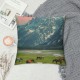 PHYHOO Throw Pillow Covers Cute Horses in Field Square Pillowcases for Home Decor Sofa Car Bedroom Green Grassland Towering Mountains Natural Scenery Print Pillow Cases