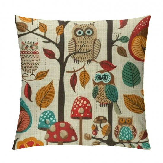 Throw Pillow Covers Cute Fox Owl Square Pillowcases for Home Decor Sofa Car Bedroom Forest Animal Floral Mushroom Cartoon Painting Pillow Cases