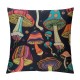 PHYHOO Abstract Colorful Mushrooms Throw Pillow Covers Black Background Wild Plant Art Seamless Pattern Square Pillowcases for Home Decor Sofa Car Bedroom Pillow case