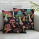 PHYHOO Abstract Colorful Mushrooms Throw Pillow Covers Black Background Wild Plant Art Seamless Pattern Square Pillowcases for Home Decor Sofa Car Bedroom Pillow case