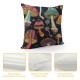 PHYHOO Abstract Colorful Mushrooms Throw Pillow Covers Black Background Wild Plant Art Seamless Pattern Square Pillowcases for Home Decor Sofa Car Bedroom Pillow case