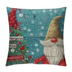 Throw Pillow Covers Merry Christmas Happy New Year Square Pillowcases for Home Decor Sofa Car Bedroom Gnomes in Santa Hat Rustic Farmhouse Plank Pillow Cases