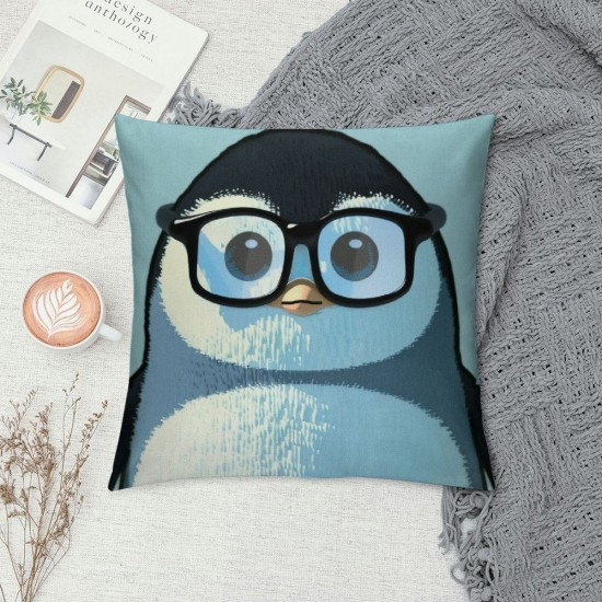 Throw Pillow Covers Lovely Wearing Black Glasses Square Pillowcases for Home Decor Sofa Car Bedroom Animal Blue Background Creative Painting