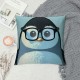 Throw Pillow Covers Lovely Wearing Black Glasses Square Pillowcases for Home Decor Sofa Car Bedroom Animal Blue Background Creative Painting