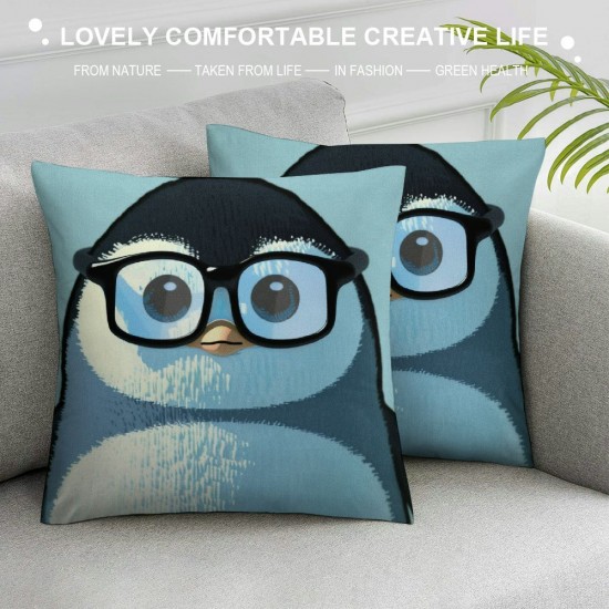 Throw Pillow Covers Lovely Wearing Black Glasses Square Pillowcases for Home Decor Sofa Car Bedroom Animal Blue Background Creative Painting