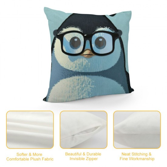 Throw Pillow Covers Lovely Wearing Black Glasses Square Pillowcases for Home Decor Sofa Car Bedroom Animal Blue Background Creative Painting