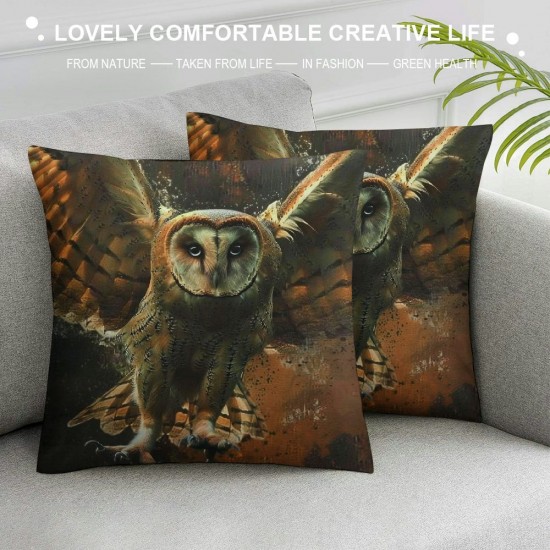 PHYHOO Throw Pillow Covers Handsome Flying Owl Square Pillowcases for Home Decor Sofa Car Bedroom Abstract Fire Clouds Background Animal Art Design Pillow Cases