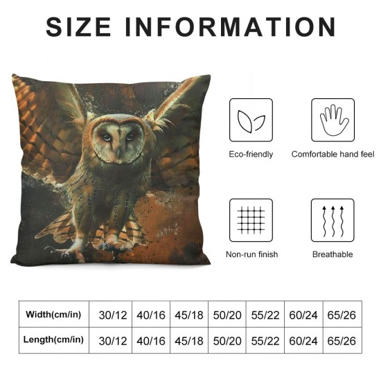 PHYHOO Throw Pillow Covers Handsome Flying Owl Square Pillowcases for Home Decor Sofa Car Bedroom Abstract Fire Clouds Background Animal Art Design Pillow Cases