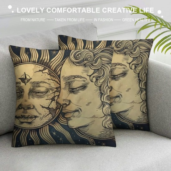 Boho Sun and Moon Throw Pillow Covers Gold Blue Art Painting Square Pillowcases for Home Decor Sofa Car Bedroom Pillow case