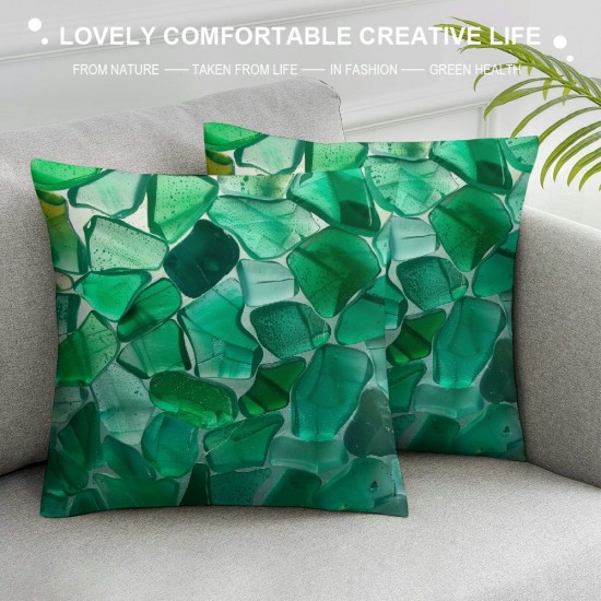 Throw Pillow Covers Colorful Beach Glass Sea Glass Green Design Square Pillowcase for Home Decor Sofa Car Bedroom Pillow case