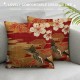 PHYHOO Throw Pillow Covers Elegant Flying White Cranes Square Pillowcases for Home Decor Sofa Car Bedroom Abstract Japanese Floral Wave Animal Bird Design Pillow Cases