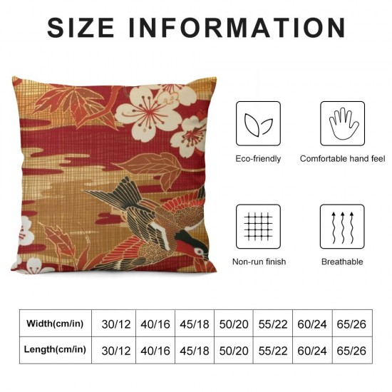 PHYHOO Throw Pillow Covers Elegant Flying White Cranes Square Pillowcases for Home Decor Sofa Car Bedroom Abstract Japanese Floral Wave Animal Bird Design Pillow Cases