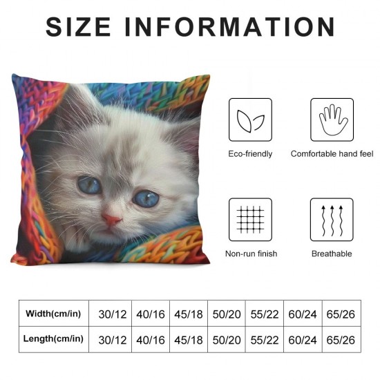 Throw Pillow Covers Cute White Cat Kitten Pet Animal Design Square Pillowcases for Home Decor Sofa Car Bedroom Pillow Cases