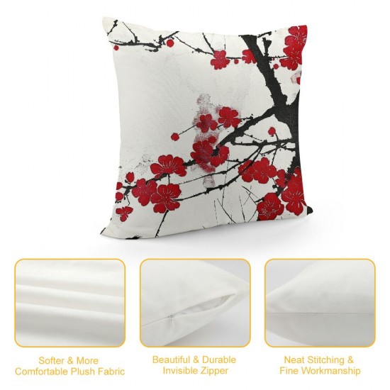 PHYHOO Throw Pillow Covers Cherry Blossom Flower Red Square Pillowcase for Home Decor Sofa Car Bedroom Pillow case