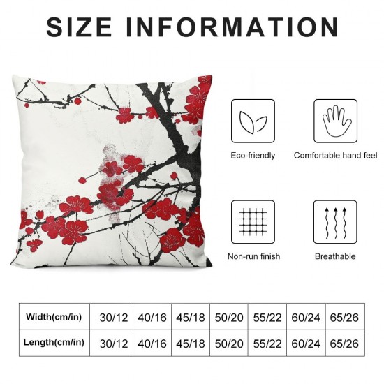 PHYHOO Throw Pillow Covers Cherry Blossom Flower Red Square Pillowcase for Home Decor Sofa Car Bedroom Pillow case