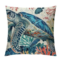 Throw Pillow Covers Sea Ocean Life Themed Blue Sea Turtle and Coral Design Square Pillowcase for Home Decor Sofa Car Bedroom Pillow case