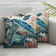 Throw Pillow Covers Sea Ocean Life Themed Blue Sea Turtle and Coral Design Square Pillowcase for Home Decor Sofa Car Bedroom Pillow case